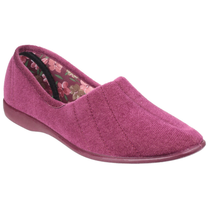 GBS Audrey Slippers - Comfortable Floral Lined Slippers, Stretch Velour Upper, Cushioned Insole, Non-Marking Rubber Sole, Perfect Indoor Footwear