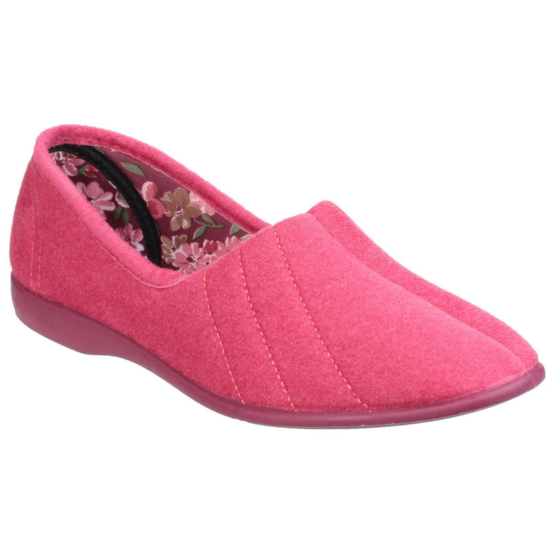 GBS Audrey Slippers - Comfortable Floral Lined Slippers, Stretch Velour Upper, Cushioned Insole, Non-Marking Rubber Sole, Perfect Indoor Footwear