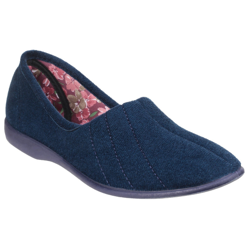 GBS Audrey Slippers - Comfortable Floral Lined Slippers, Stretch Velour Upper, Cushioned Insole, Non-Marking Rubber Sole, Perfect Indoor Footwear