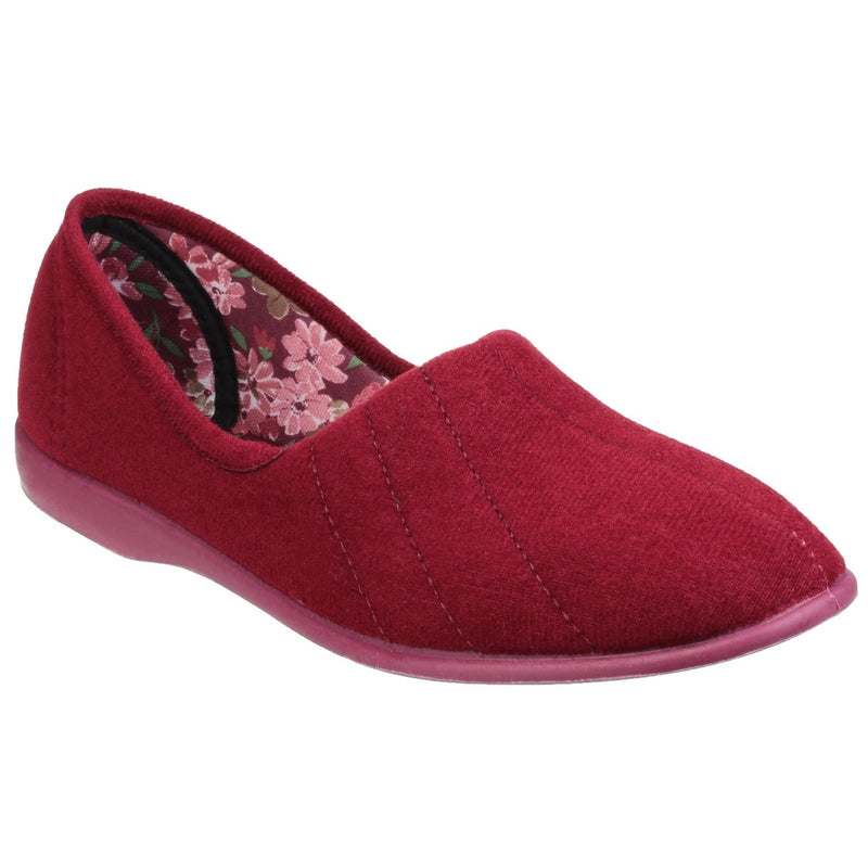 GBS Audrey Slippers - Comfortable Floral Lined Slippers, Stretch Velour Upper, Cushioned Insole, Non-Marking Rubber Sole, Perfect Indoor Footwear
