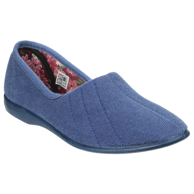 GBS Audrey Slippers - Comfortable Floral Lined Slippers, Stretch Velour Upper, Cushioned Insole, Non-Marking Rubber Sole, Perfect Indoor Footwear