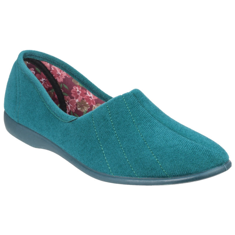 GBS Audrey Slippers - Comfortable Floral Lined Slippers, Stretch Velour Upper, Cushioned Insole, Non-Marking Rubber Sole, Perfect Indoor Footwear