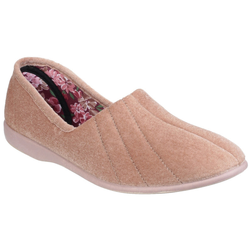 GBS Audrey Slippers - Comfortable Floral Lined Slippers, Stretch Velour Upper, Cushioned Insole, Non-Marking Rubber Sole, Perfect Indoor Footwear