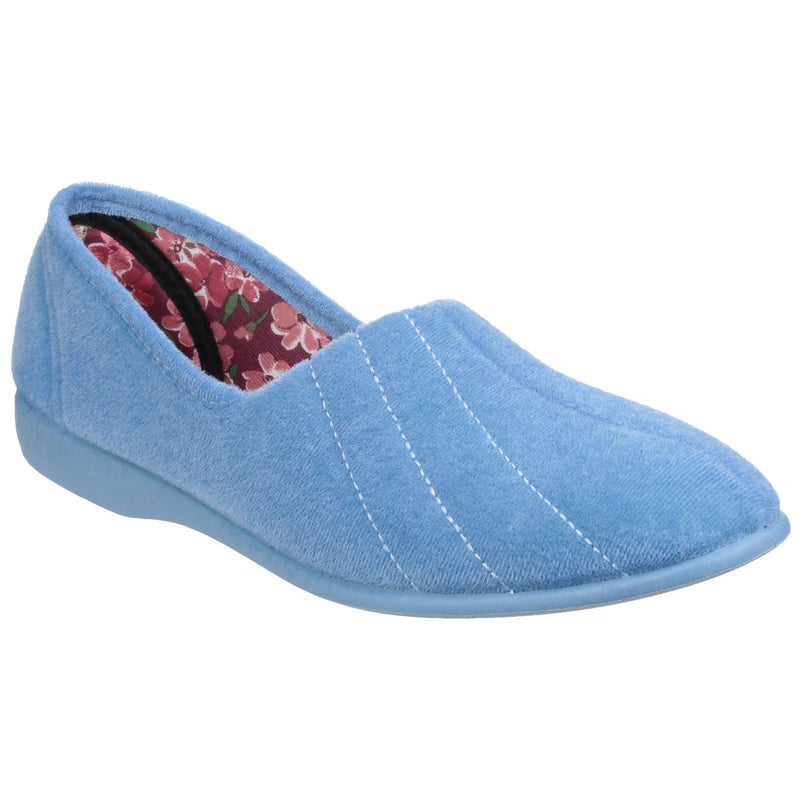 GBS Audrey Slippers - Comfortable Floral Lined Slippers, Stretch Velour Upper, Cushioned Insole, Non-Marking Rubber Sole, Perfect Indoor Footwear