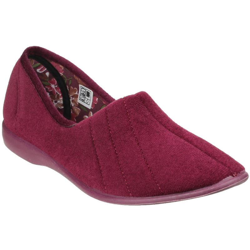 GBS Audrey Slippers - Comfortable Floral Lined Slippers, Stretch Velour Upper, Cushioned Insole, Non-Marking Rubber Sole, Perfect Indoor Footwear