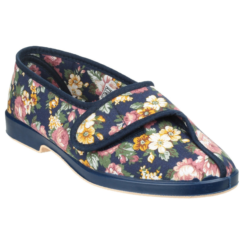 GBS Wendy Women's Cotton Slippers - Floral Print, Soft Cushioned, Touch Fastening, Lightweight House or Casual Summer Shoes, Comfortable Rubber Sole