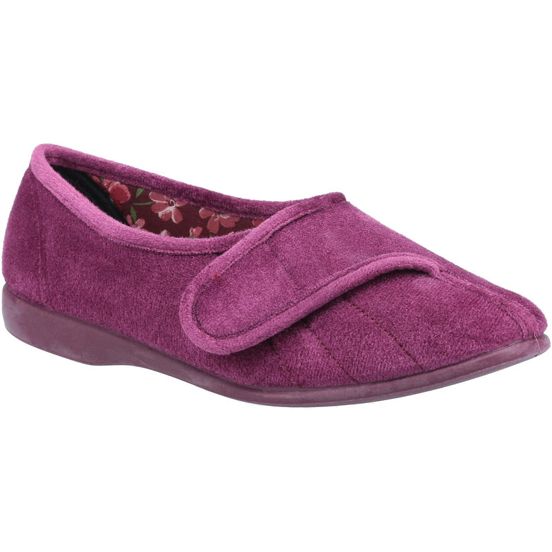 GBS Audrey Velcro Ladies Slip-On Slipper - Floral Cotton Lining, Stretch Velour Upper, Cushioned Insole, Non-Marking Rubber Sole for Ultimate Comfort