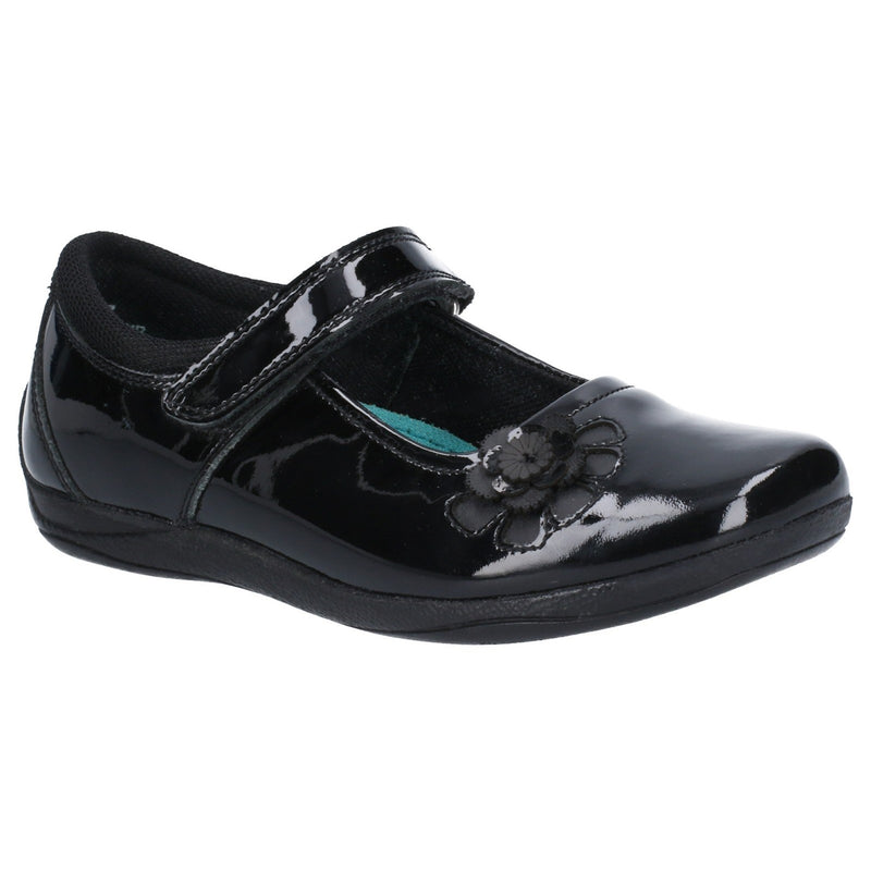 Hush Puppies Girls Black Jessica Junior Patent School Shoe