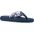 Spotlight Surfside Palm Print Flip-Flops, Navy Blue EVA Platform Footbed, Lightweight Comfort, Ideal for Beachgoers, Summer Casual Footwear