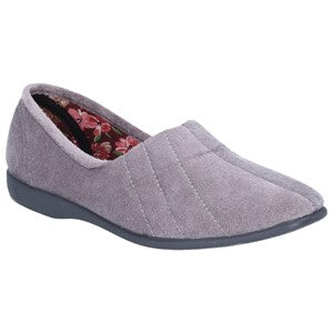 GBS Audrey Slippers - Comfortable Floral Lined Slippers, Stretch Velour Upper, Cushioned Insole, Non-Marking Rubber Sole, Perfect Indoor Footwear