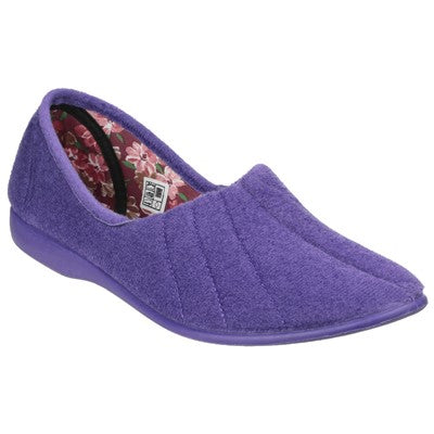 GBS Audrey Slippers - Comfortable Floral Lined Slippers, Stretch Velour Upper, Cushioned Insole, Non-Marking Rubber Sole, Perfect Indoor Footwear