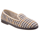 GBS Everett Men's Tartan Check Slippers - Soft Microfibre Fleece Lining Easy Access Tab Support for Swollen Ankles Durable Outdoor Sole Classic